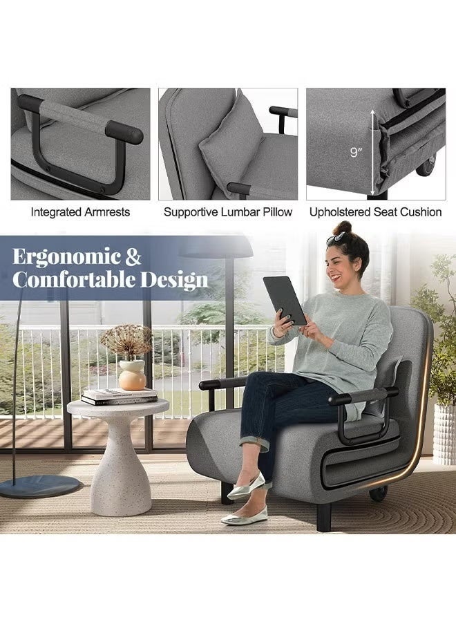 Keranixy Sofa Bed, Convertible Sleeper Sleep Couch, Foldable Recliner Chair Multi-Function 3 in 1 Lounge-Chair with Pillow & 5-Position Adjustable Backrest,for Living Apartment Office - Image 5